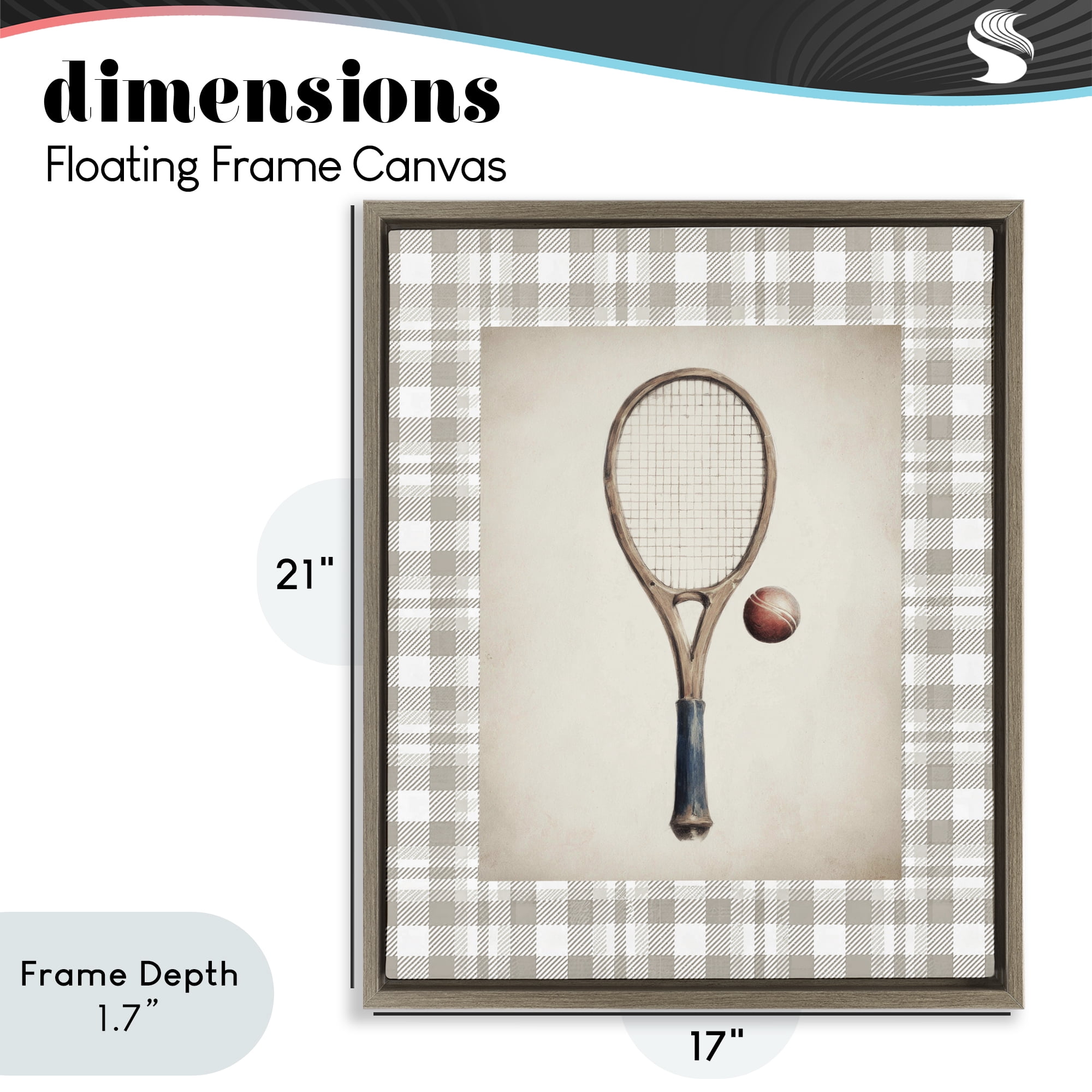 Stupell Industries Vintage Tennis Racket & Ball Brown Framed Floater Canvas Wall Art, design by Sisi and Seb