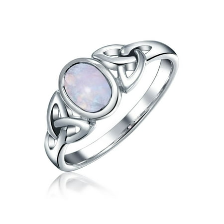 White Gold Trinity Knot Ring Celtic Trinity Knot Triquetra Rainbow Moonstone Ring For Women For Teen 1MM Band 925 Sterling Silver June Birthstone ()