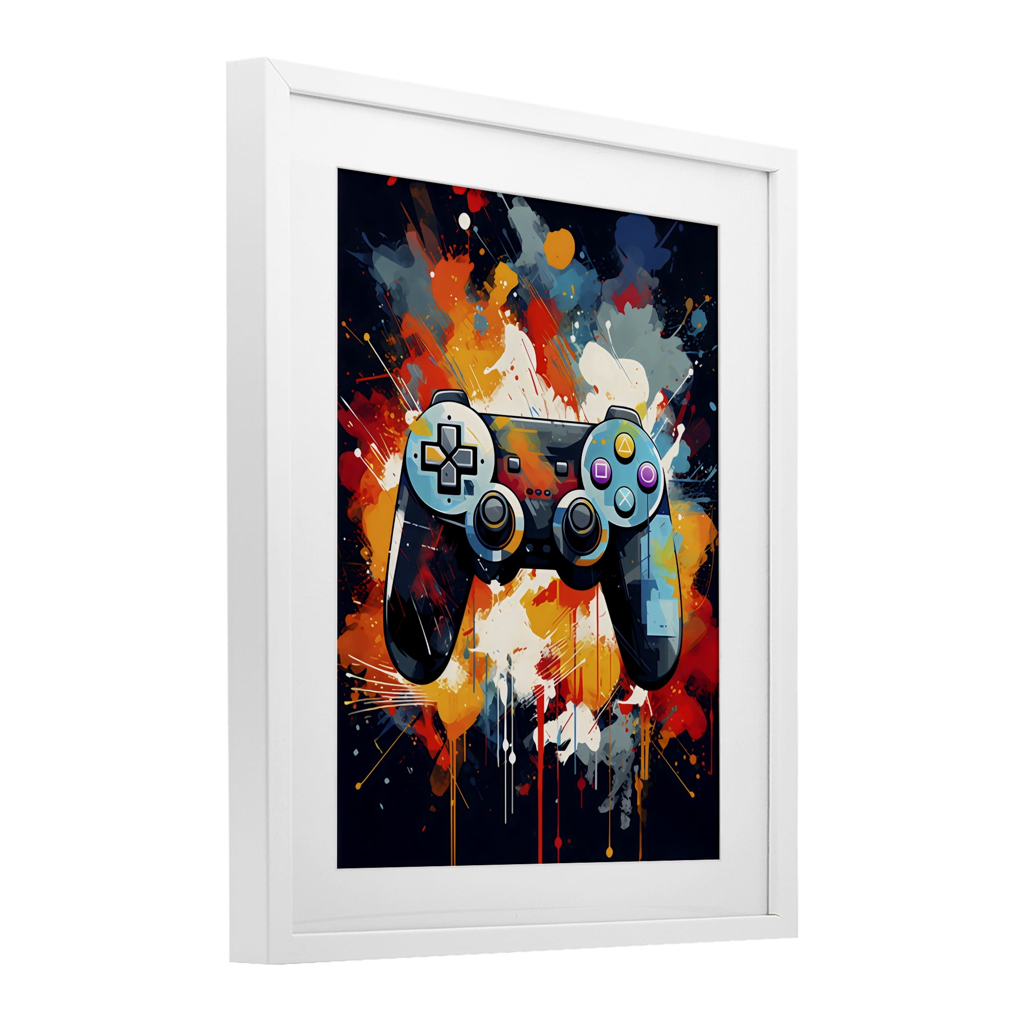 Stupell Industries Orange Paint Splash Gamer White Framed Print Under Glass, design by Creative Studio