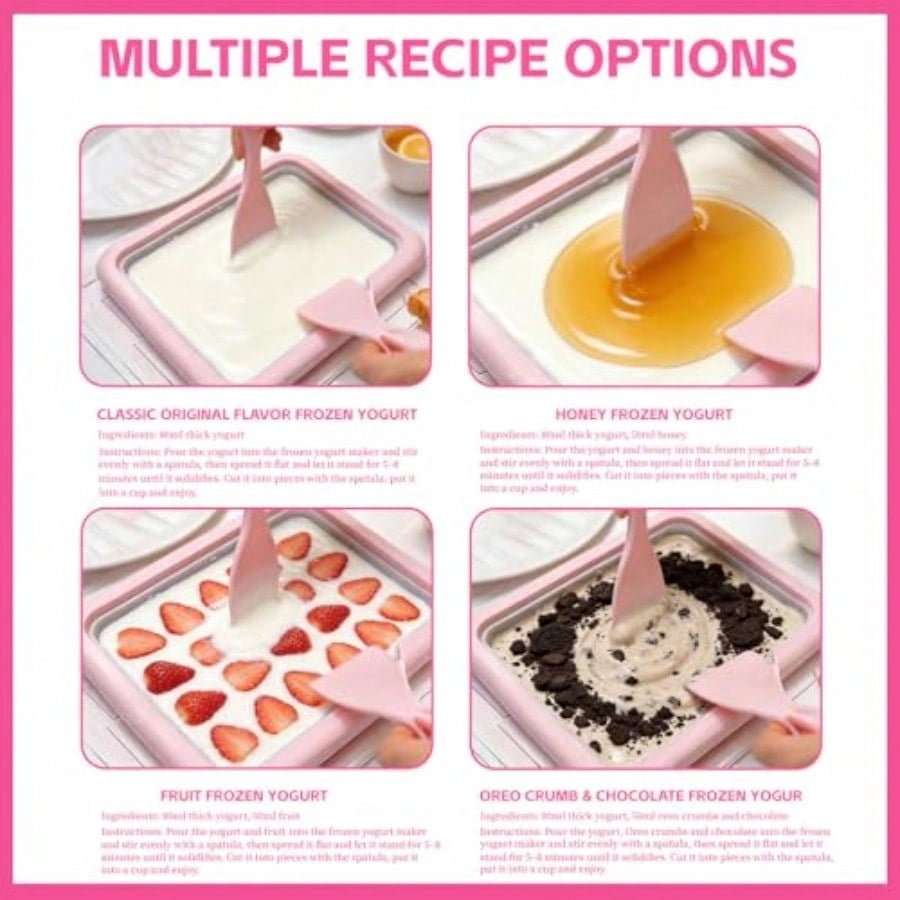 Rolled Ice Cream Maker2026 New Rolled Ice Cream Maker Kit DIY Rolled Ice Cream Tray with 2 Scrapers Perfect for Family Fun Homemade Desserts Pink