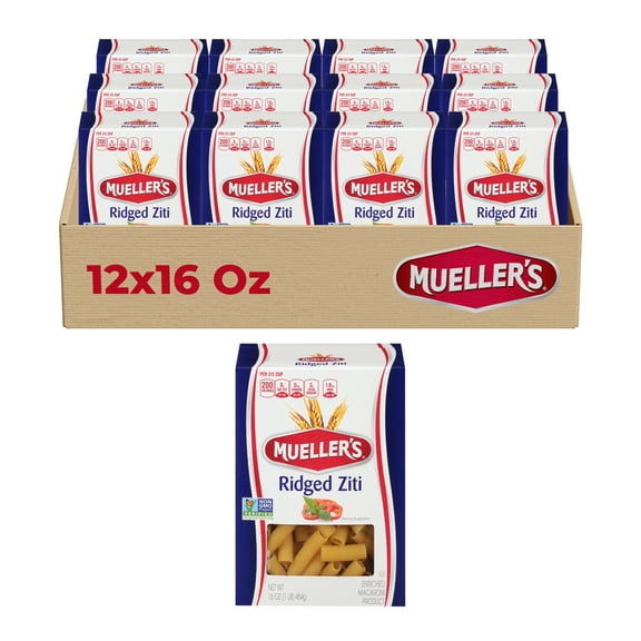 Mueller's Ridged Ziti (12-Pack, 16 oz) â€“ Italian-style pasta with ridges, ideal for baked dishes, hearty sauces & comfort meals.