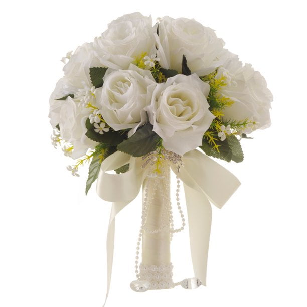 Artificial Rose Flower Bouquet Holding Flowers Ribbon Rose Flower Ball Accessory 