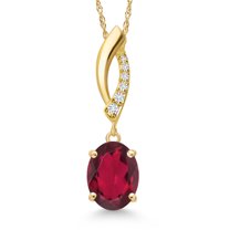 Gem Stone King 14K Yellow Gold Ruby Red Mystic Quartz and Lab Grown Diamond Pendant Necklace for Women | 1.83 Cttw | Gemstone Birthstone | Oval 9X7MM | With 18 inch Chain