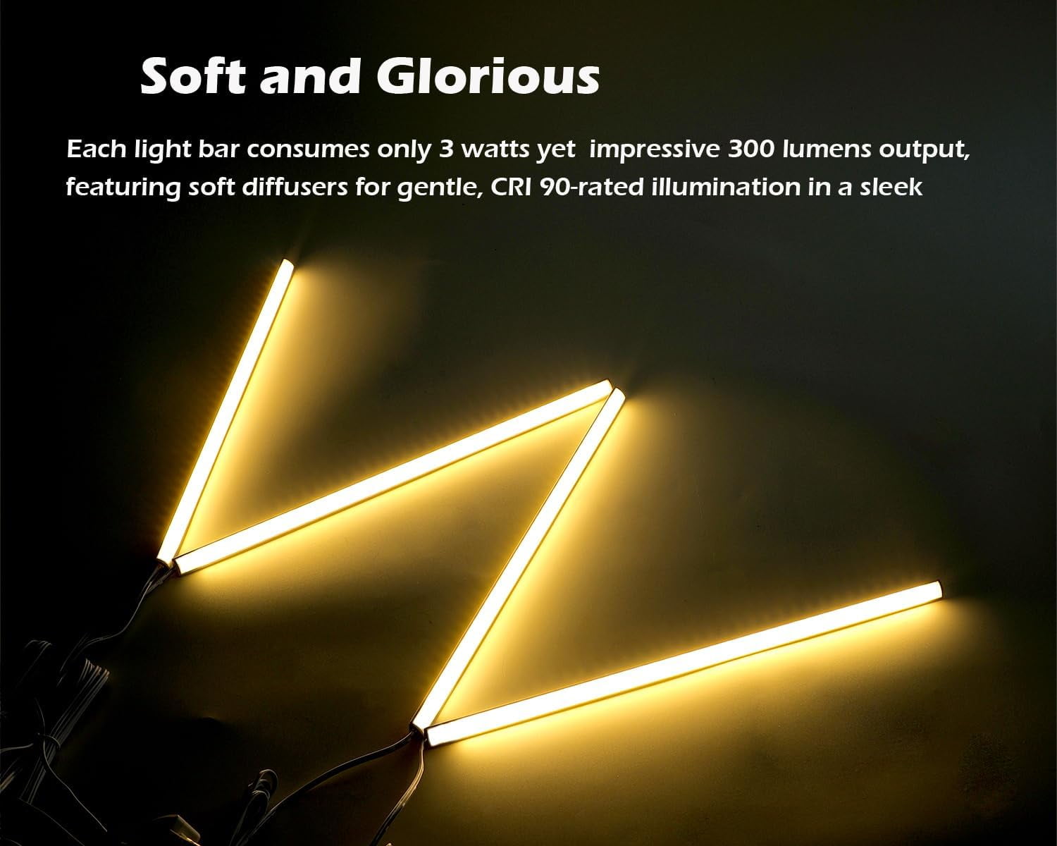 V-Shape Under Cabinet Lighting Kit - 4pcs 12" Dimmable Slim LED Light Bars for Showcase Shelf Seamless Illumination - 1200lm, 12W - Warm White 3000K