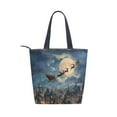 thumbnail image 2 of Zipper canvas bag large capacity large size practical handbag durable Canvas with leather material Flying Santa, 2 of 7