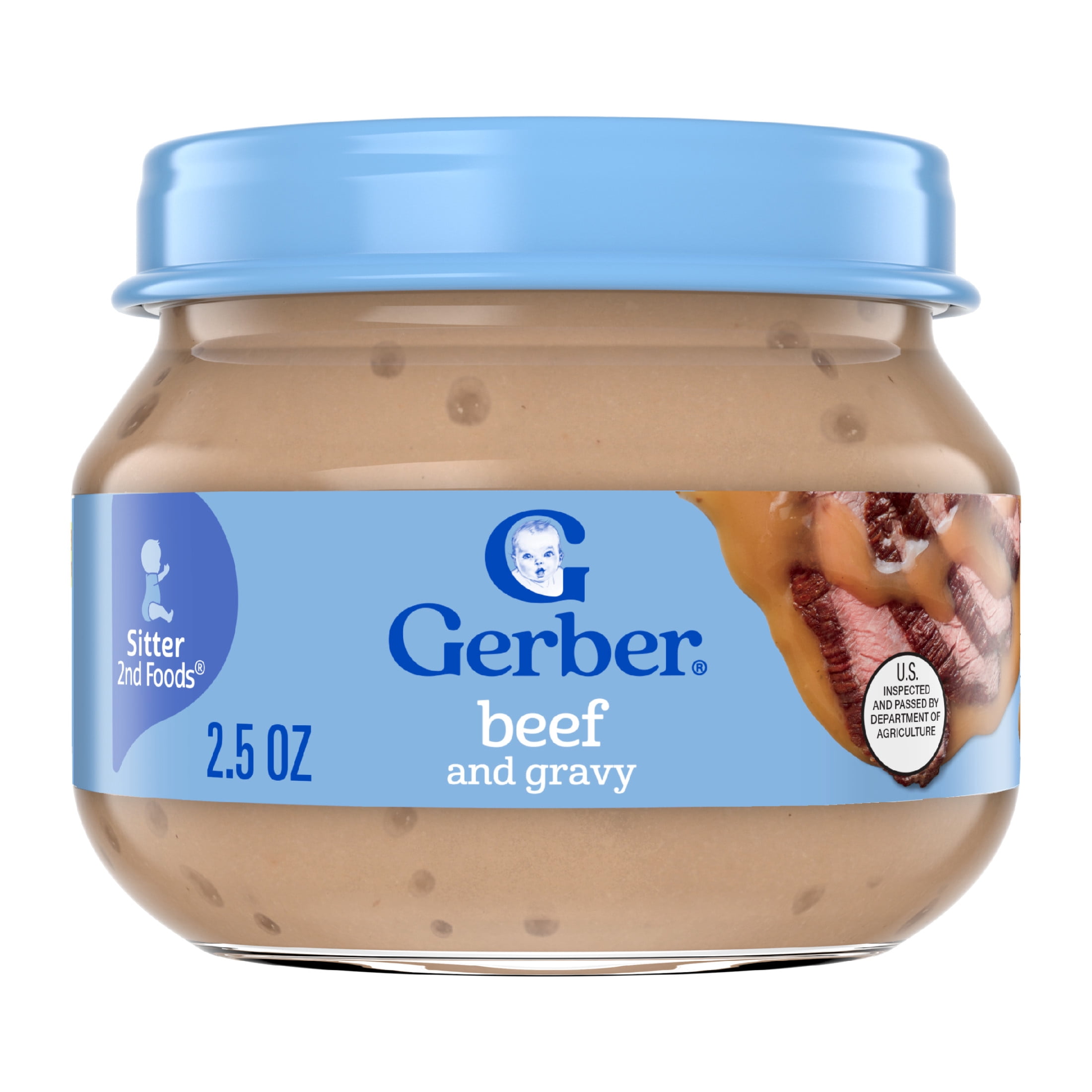 (6 pack) Gerber Stage 2 Baby Food, Baby Mealtime Beef and Gravy Jar, Baby Puree Jars Glass 2.5 oz
