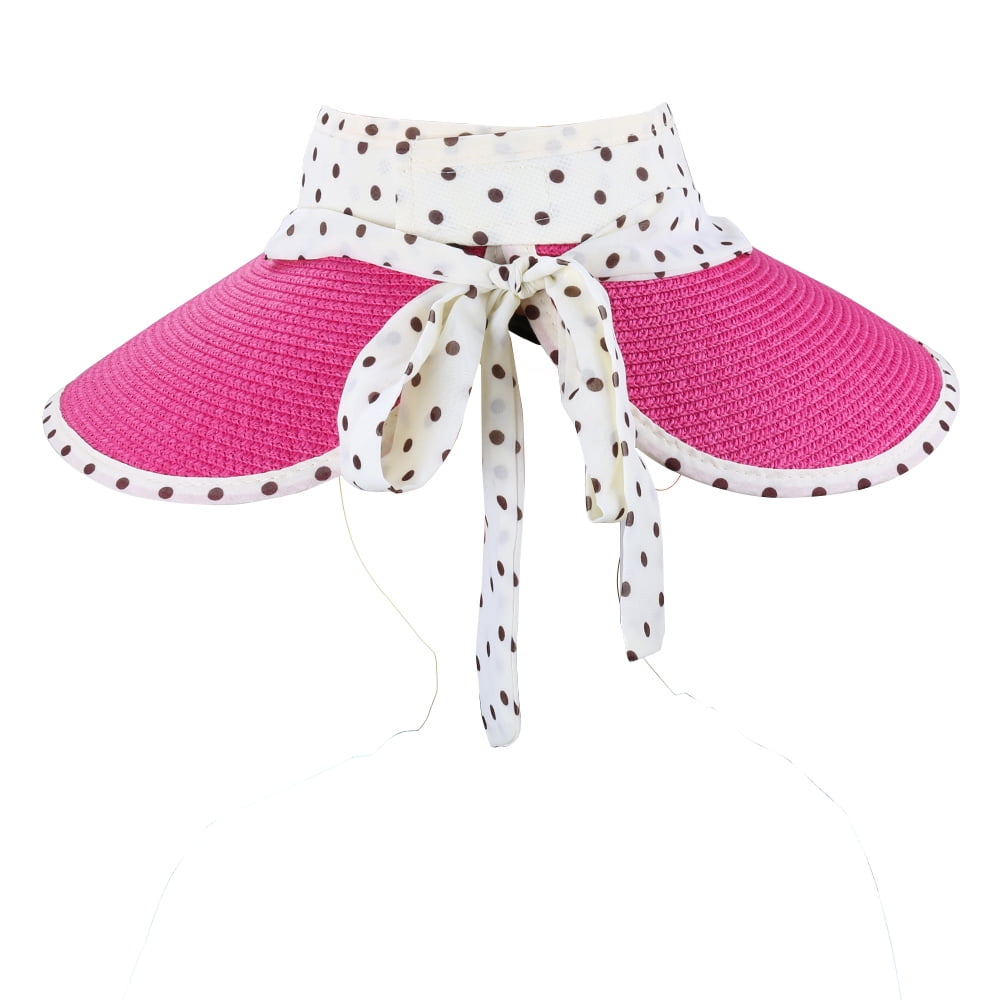 Women's and Girl's Polka Dot Straw Visor Sun Hat