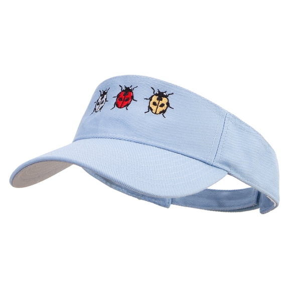 Tripple ladybug Embroidered Cotton Sports Visors - Baby Blue OSFM