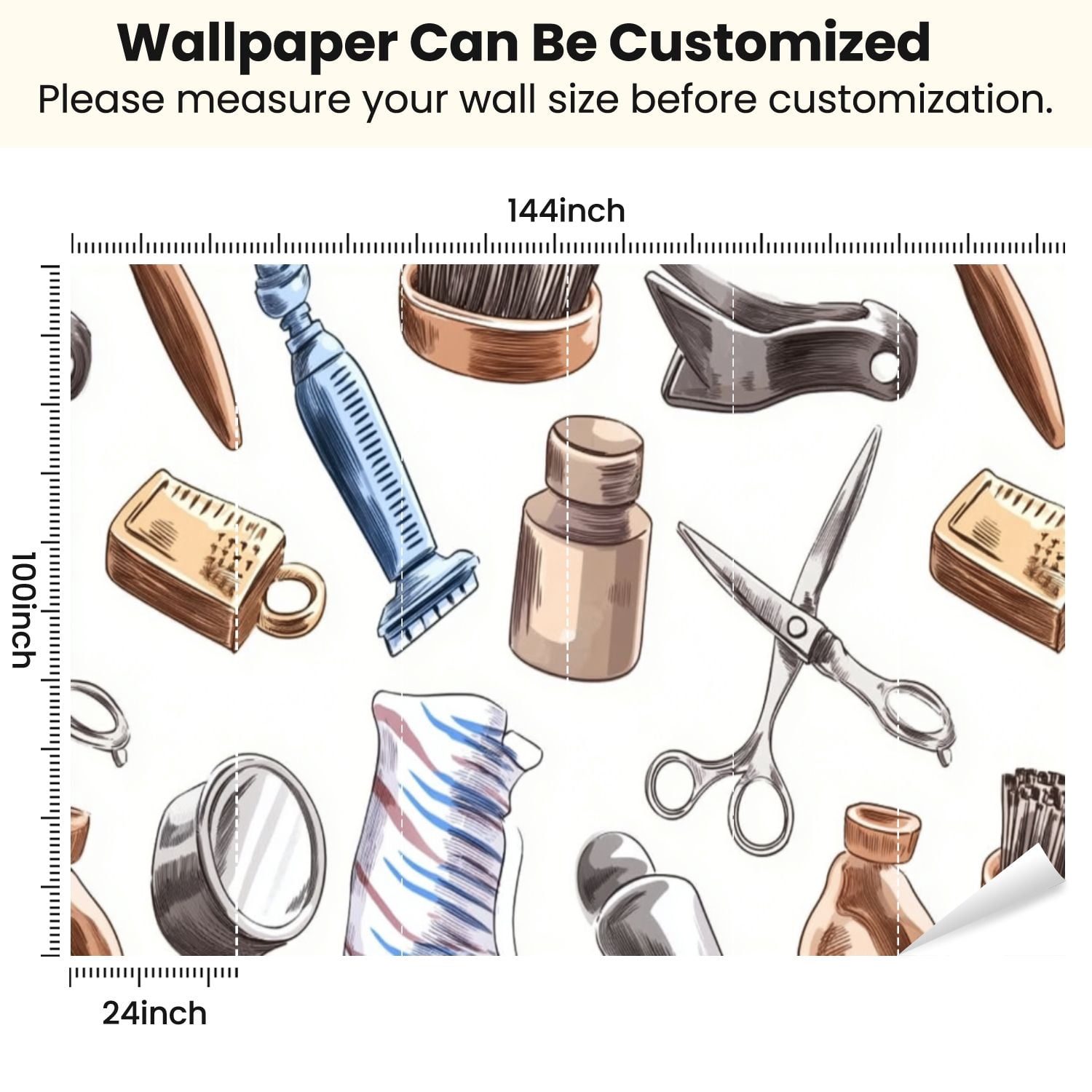 Peel and Stick Wallpaper Babershop Male haircut beard trim shave service Modern Art Wall Mural Decor Self Adhesive and Removable 100in x 144in