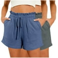 thumbnail image 2 of Sakmal Cotton Womens Shorts Blue 2PC Solid High Waisted 5 Inch Inseam Shorts with Pockets, 2 of 5