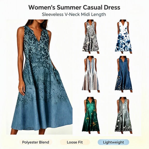 Sokhug Nightgowns for Women Sleeveless Sleepshirt Long Print House Dress Tank Nightshirt Maxi Casual Dress with Pockets