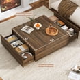 thumbnail image 2 of 43” Square Coffee Table with Storage, 43" D x 43" W x 17" H Modern Large Square Center Table with 2 Drawers, Wood Coffee Table for Living Room, Light Brown, 2 of 9