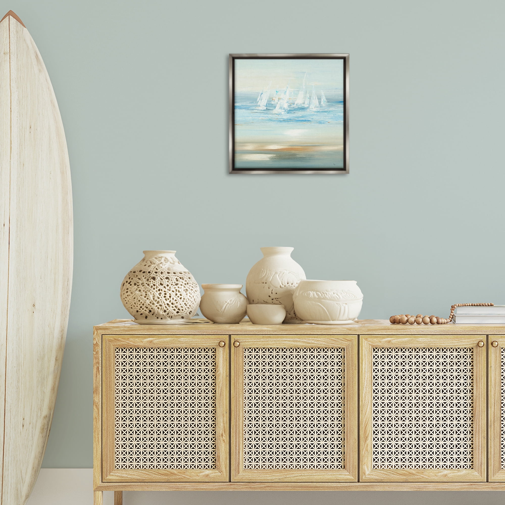 Stupell Industries Brushed Sailboat Fleet Coastal Painting Gray Floater Framed Canvas Art Print Wall Art, 18 x 18
