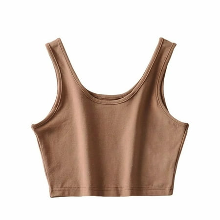 

Sexy Women Summer Crop Tops Sleeveless Short U-Collar Knitted Bra Tank Brown L