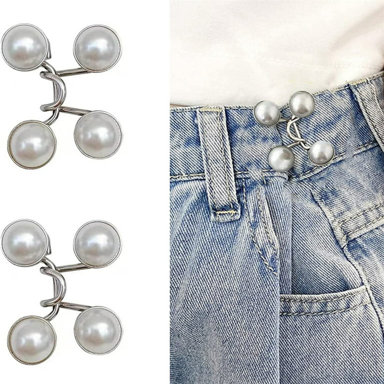 6 Pcs White Jean Button Pins Gold Pearl Jean Clips Pin Adjustable Pin for  Loose Jeans Button – the best products in the Joom Geek online store