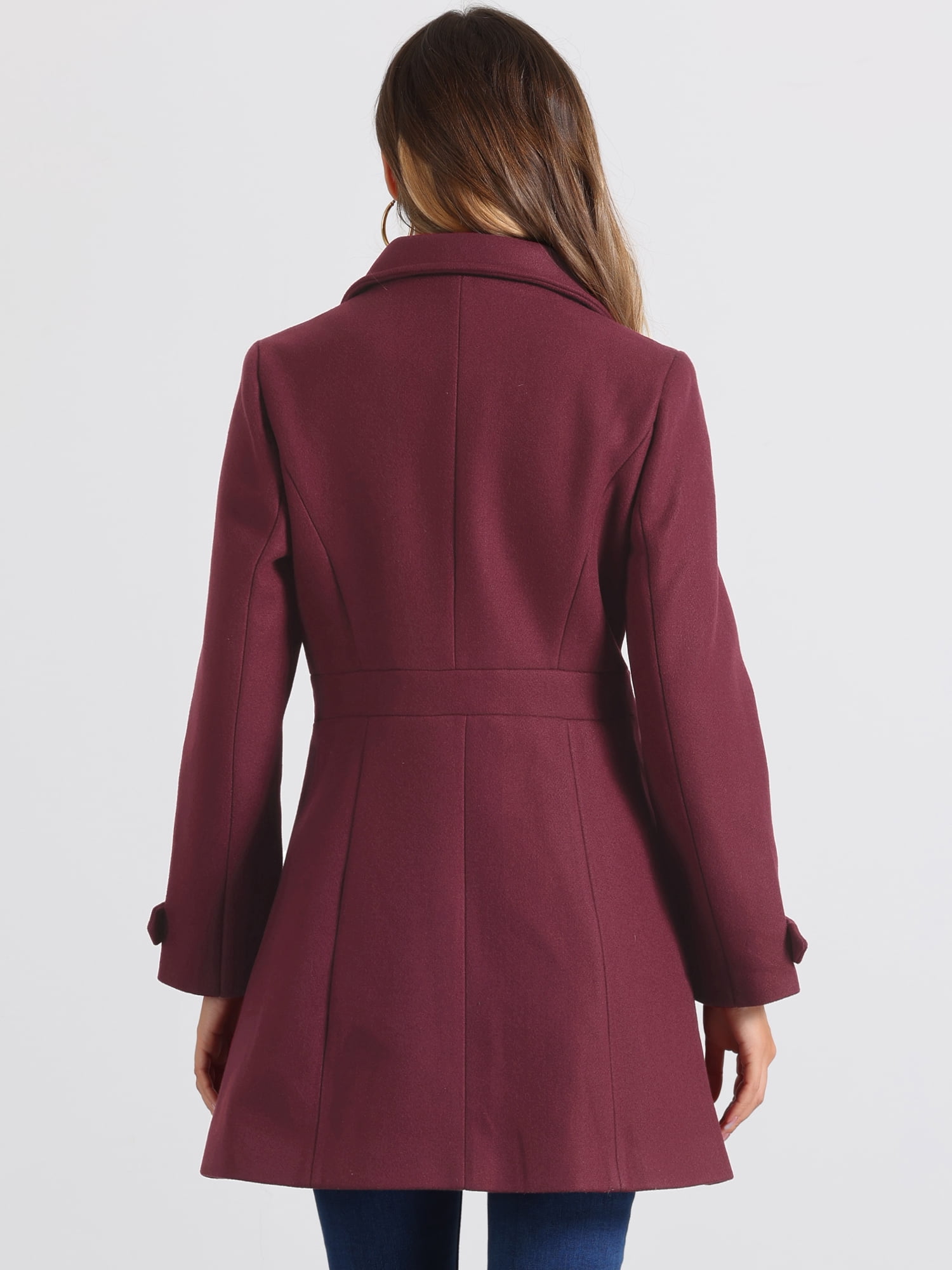 DARING DIVA Women's Single Breasted Long Outwear Winter Coat Burgundy XL