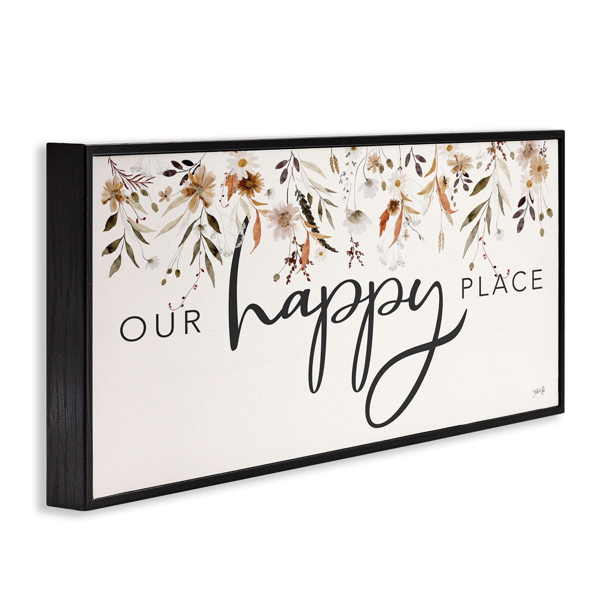 Stupell Industries Our Happy Place Florals Botanical & Floral Painting Black Framed Art Print Wall Art, 30 x 13