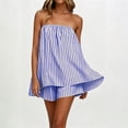 thumbnail image 2 of Women's Two Piece Pajama Sets, Classic Allover Stripe Print & Lightweight Cut, Sleeveless Camisole Tops Matches Coordinating Striped Shorts Lounge | TruHer,Purple S, 2 of 7