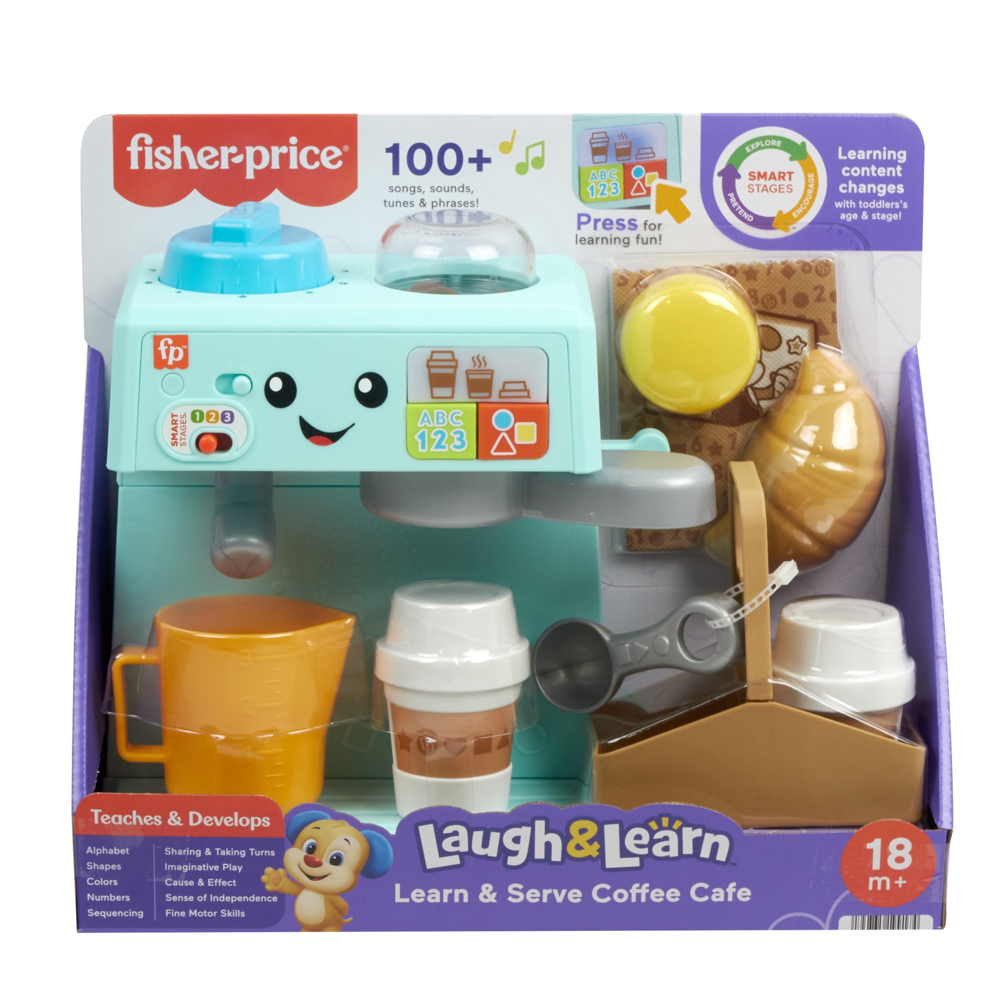 Fisher-Price Laugh & Learn Learn & Serve Coffee Café Toddler Electronic Toy, 10 Play Pieces