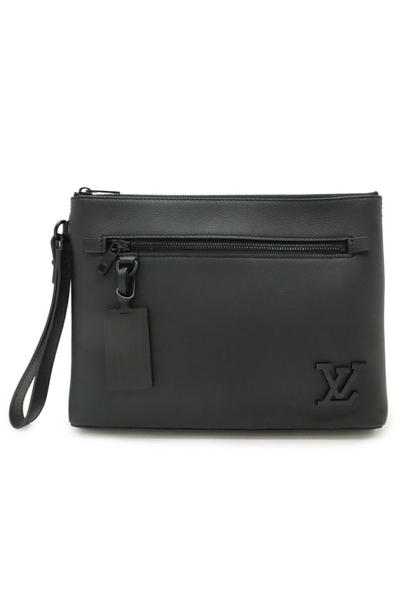 Pre-Owned LOUIS VUITTON LV Aerogram Take-Off Pouch/Clutch Bag in Grained Leather Noir/Black...