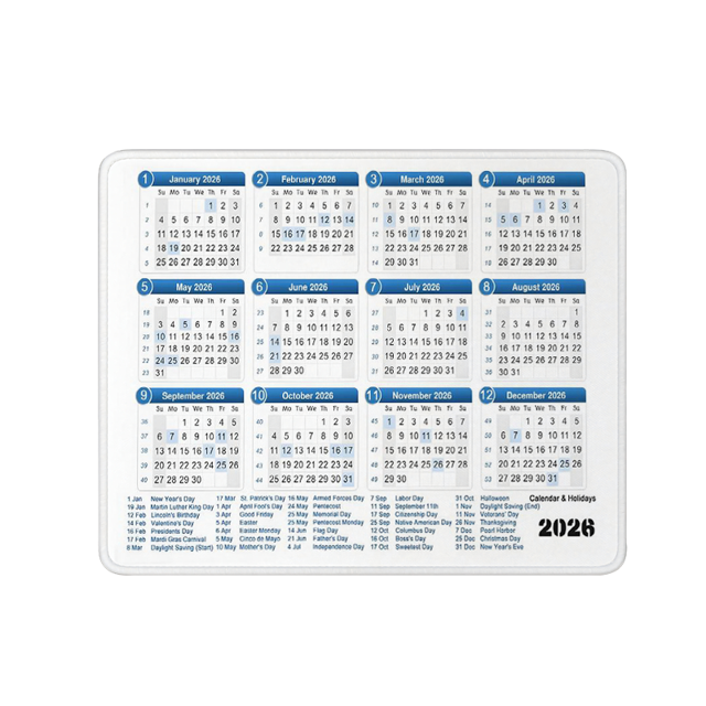 Mouse Pad, 2026 Calendar with Holiday Mouse Pads Mousepad, Anti-Slip Rubber Mouse Mat Desk Pad for Gaming Office Laptop Computer