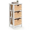 thumbnail image 2 of Costway 4-Tier Nightstand with 3 Seagrass Baskets, Acacia Wood Legs for Living Room Bedroom White & Natural, 2 of 9
