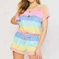 thumbnail image 3 of Kelon Ensembles de Pyjama pour Femmes en Solde Pyjamas Mixtes pour Femmes Femmes Filles Mode à Rayures Imprimé Manches Courtes Shorts Pyjama Décontracté Ensemble, 3 of 9