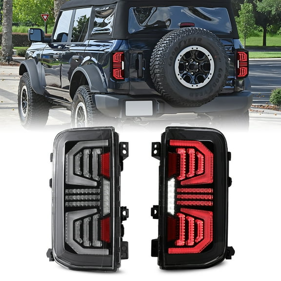 Full LED Tail Lights For 2021-2025 Ford Bronco 2 Door/4 Door Black Housing Clear Lens Pair