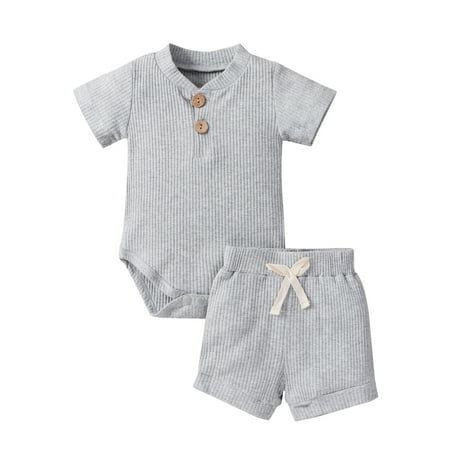 

Imcute Newborn Baby Boy Girl Clothes Ribbed Cotton Romper Shorts 2PCS Set