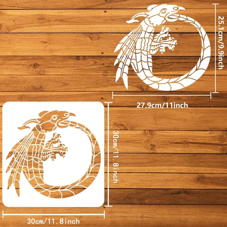 9 Pcs Viking Theme Drawing Stencils With Brush - Celtic Knot, Wolf, Shield Designs For Wood, Wall, Fabric Painting