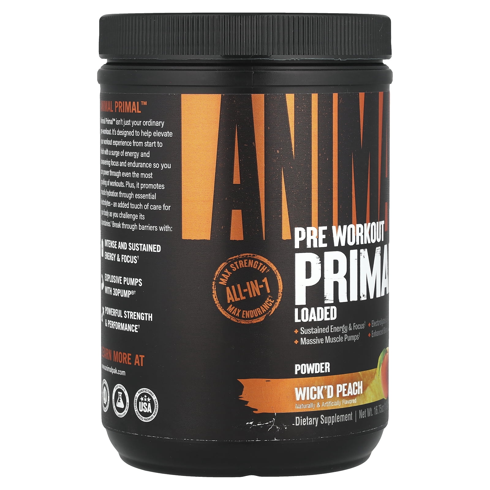 Universal Nutrition Animal Pre Workout Primal Loaded - Wick'd Peach - 25 Servings
