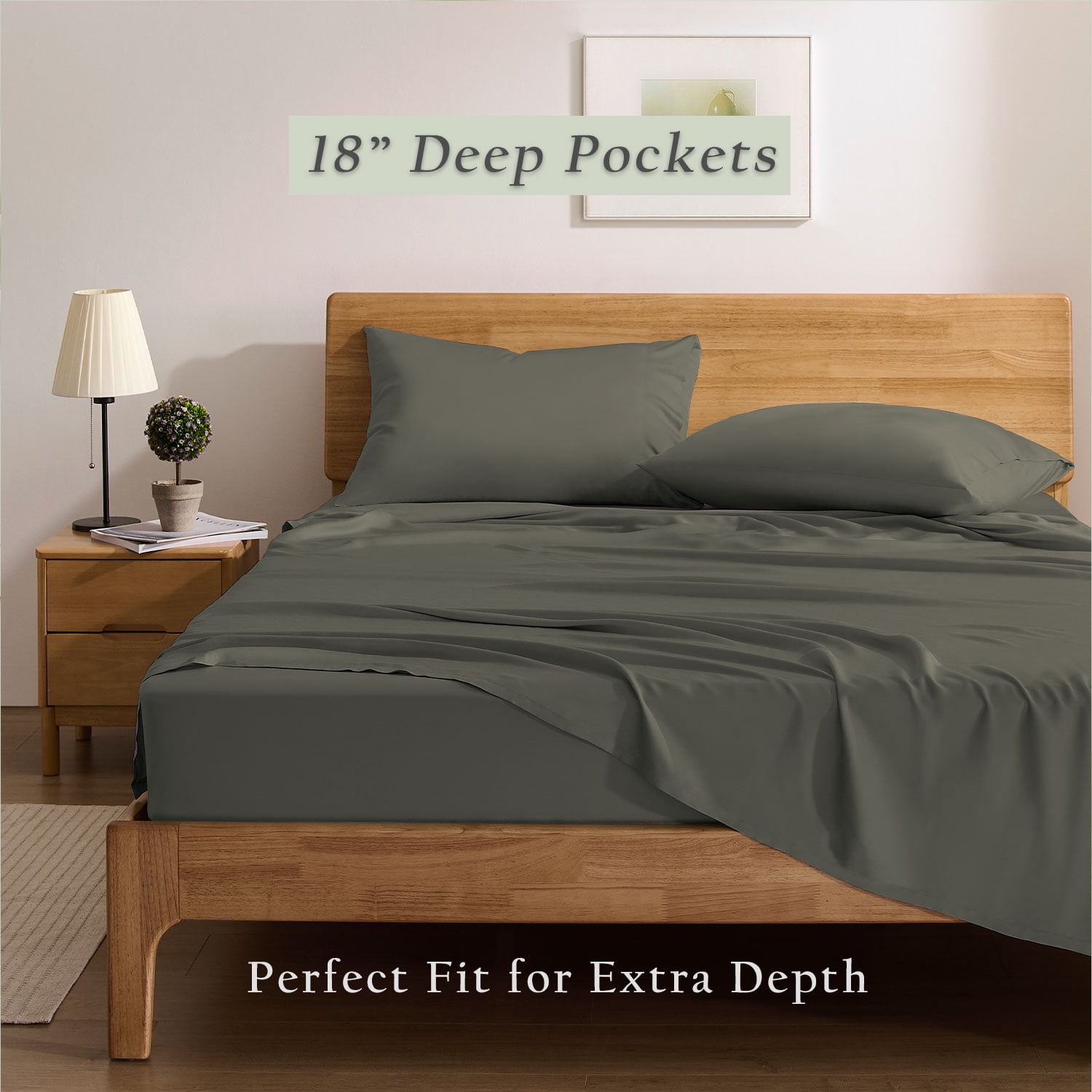 TOSMO Luxury Sheet Set 4 Piece Cal King Size - 100% Viscose Derived from Bamboo - 18” Extra Deep Pockets, Oeko-Tex Certified, Silky Soft, Cooling and Breathable