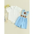 thumbnail image 2 of Bagilaanoe 2Pcs Newborn Baby Boys Overalls Shorts Set Short Sleeve Romper Tops + Suspender Short Pants 3M 6M 12M 18M Infant Gentleman Formal Clothes, 2 of 9