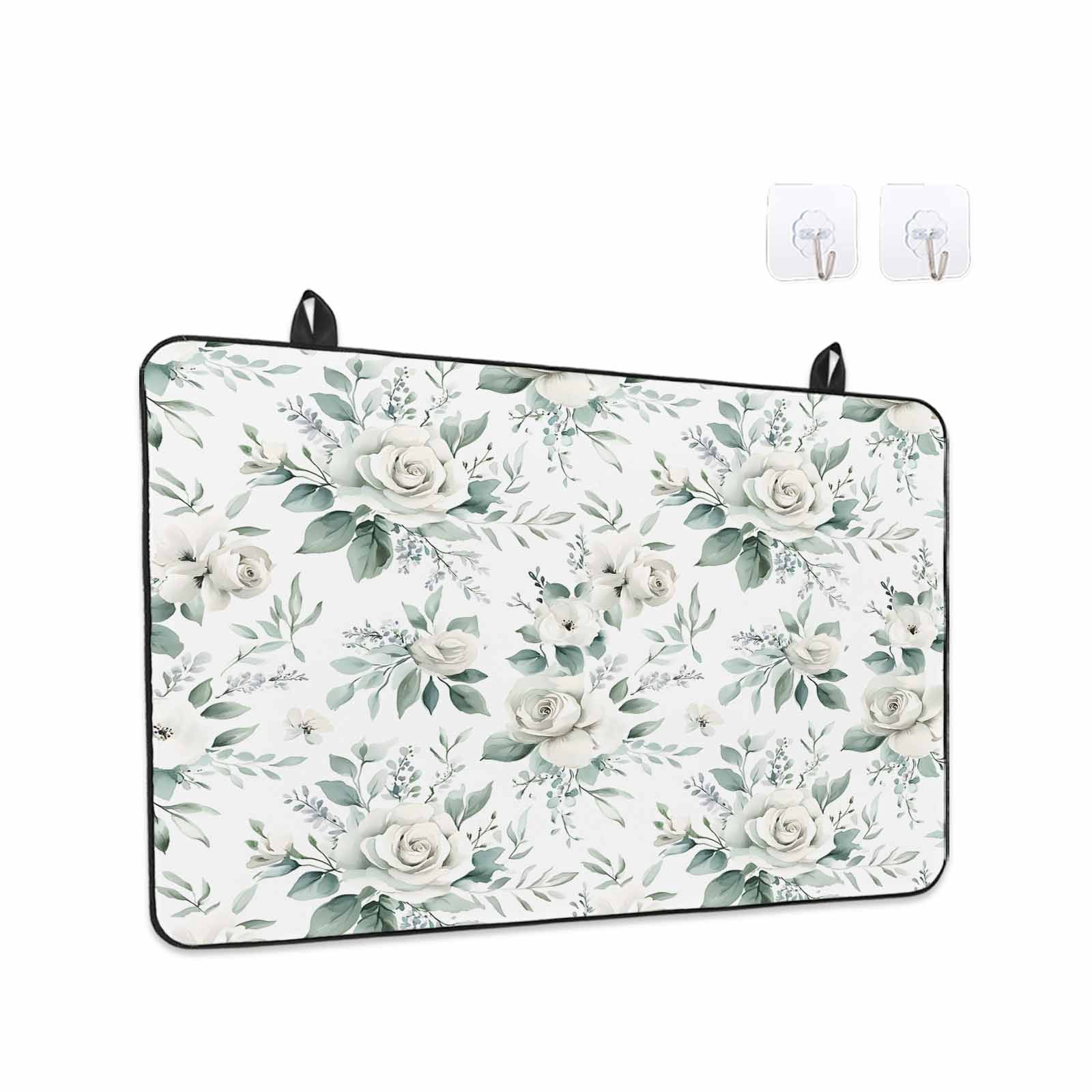 White Spring Floral Stove Top Cover for Electric Stove, Heat-proof & Non Slip Glass Top Stove Cover Protector, Pastoral Flowers Watercolor Kitchen Flat Cooktop Rubber Mat 24x21 Inches