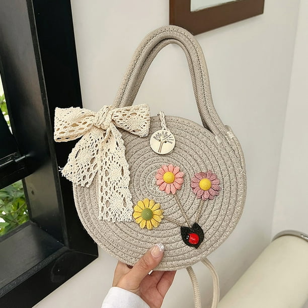 Bolsos cruzados para mujer bolso de paja tejido con lazo bolsos de playa informales para mujer gris Bodega Aurrera en linea