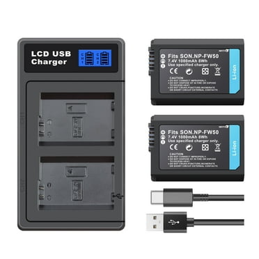 2 Pack NP-FW50 Battery Replacement for ZV-E10,A7, A7S, A7R, A7 II, A7S II, A7R II, RX10, NEX-7, NEX-6, NEX-5, NP-FW50,A5100,A5000,A6000,A6500 Camera Batteries with USB-C NP-FW50 Battery Charger
