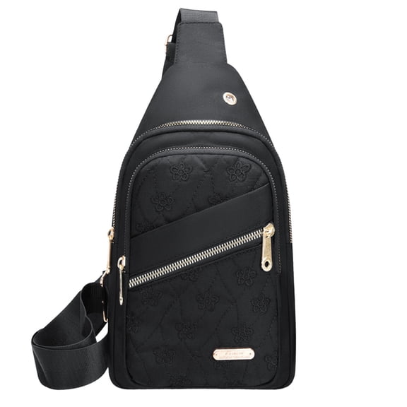 JWZZYD Lightweight Crossbody Chest Backpack, Fashionable Embroidery Diamond Sling Bag with Earphone Hole, Small Sling Bag for Women Men, Daypack for Hiking, Camping & Outdoor Travel, Black
