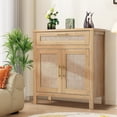 thumbnail image 6 of 30" Rattan Accent Cabinet with Drawer, Boho Sideboard Storage Cabinet with Doors and Adjustable Shelf, Small Buffet Console Coffee Bar Organizer TV Stand for Entryway Dining Room, Natural Wood, 6 of 7