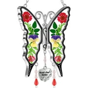 KY&BOSAM World`s Best Mother Butterfly Suncatcher Silver Zircon & Staind Glass Catchers Wind Chime Ornament Pressed Flower Wings Gifts for Mom Birthday Christmas Happy Mother's Day