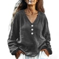 thumbnail image 2 of BSDJILFG Cotton Linen Shirts for Women Long Sleeve Breathable Lightweight Deep V-Neck Buttons Pullover Blouse, 2 of 8
