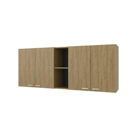 Newboti Furniture Luray Wall Cabinet kitchen in Melamine wit 4 Doors and Open Storage, Natural Oak 34414