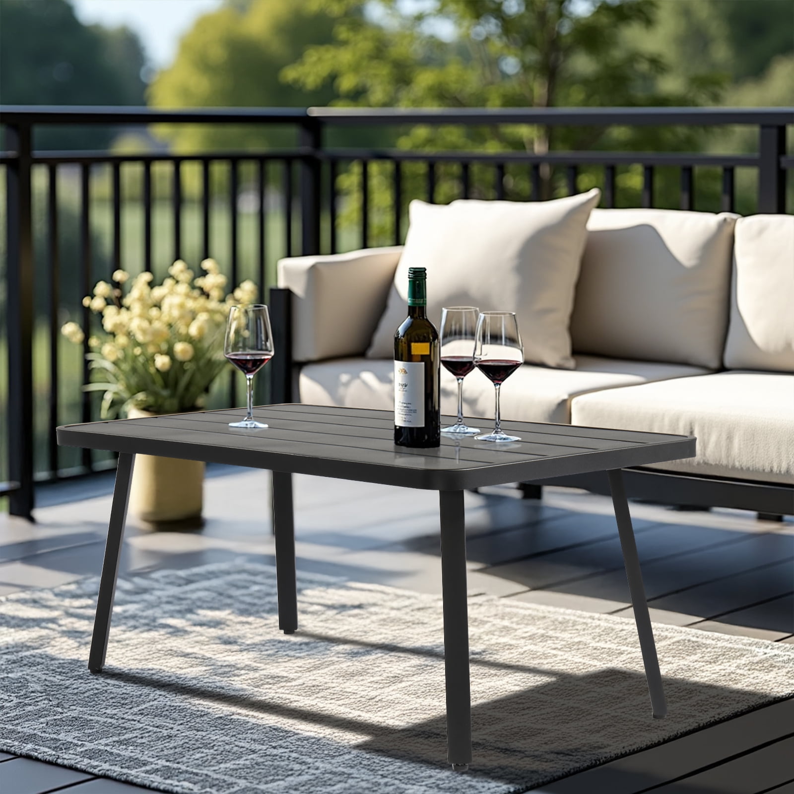 Ktaxon Outdoor Patio Coffee Table, Patio Steel Side Table Weather Resistant,  Rectangle Metal Table for Outdoor Patio Balcony Porch Living Room, Black