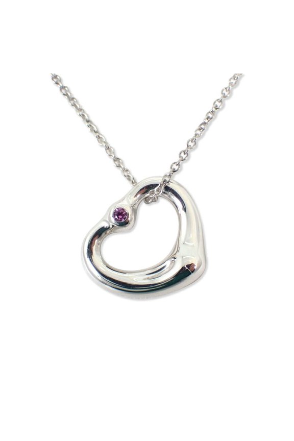 Pre-Owned TIFFANY 925 Pink Sapphire Heart Pendant Necklace j88-10 (Good)