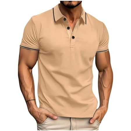 Mens Shirts Under $10 Men s Shirts Short Sleeve Quick Dry Outdoor Golf Sports Shirts Casual Fashion Solid Button Pullover T Shirt Khaki XL