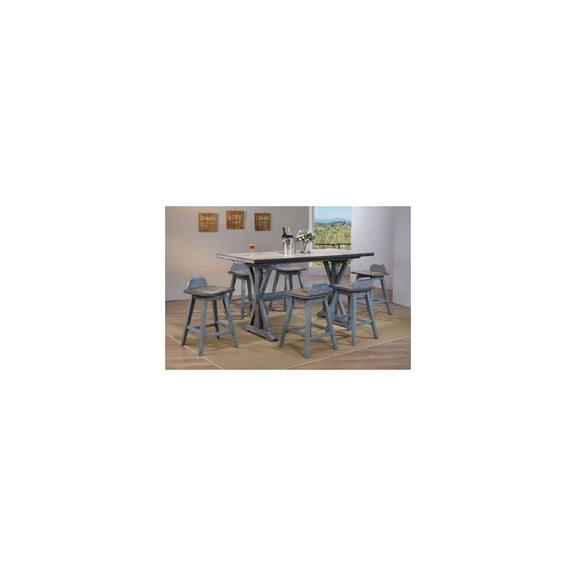 Room Designs Counter Table Distressed Grey / Blue Wash Traditional Rectangle
