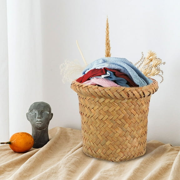 AURARMLET Wicker Trash Basket Woven Trash Basket Seagrass 1Pcs 7.07x7.07x5.50in