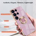 thumbnail image 4 of Compatible with Samsung S23 Ultra Case with Ring Holder Magnet Silicone, Phone Case Samsung Galaxy S23 Ultra Case Silicone Thin White Cover Black 360° Rotatable Metal Kickstand (Purple), 4 of 14