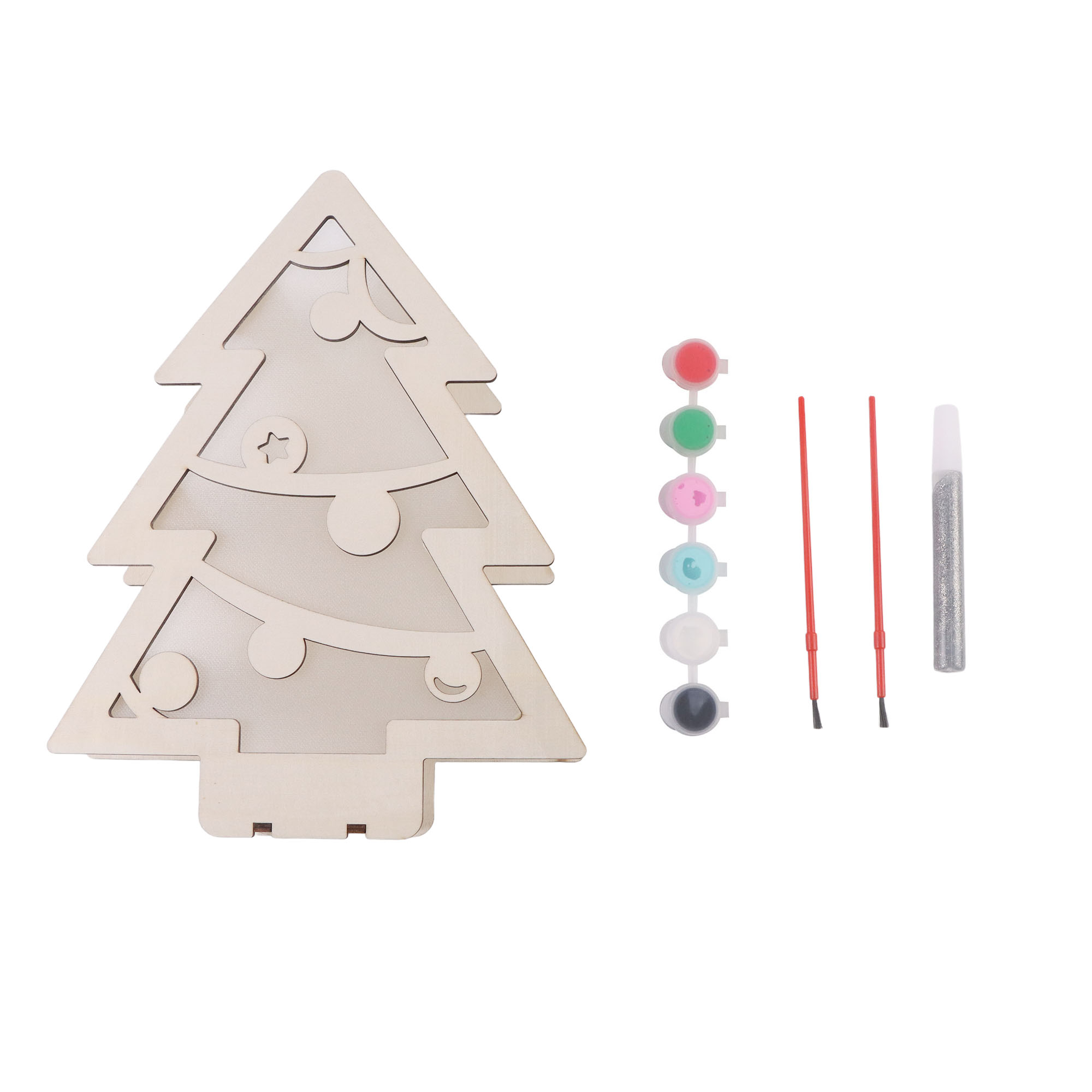 Holiday Time Christmas Tree Craft Kit with LED lights, 8.46 x 11 x 2 Inch, Wooden Decoration, Unisex, Christmas
