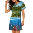 thumbnail image 2 of Daiia Island And Coral Reef Print Women's Nightshirt Soft Nightgowns for Women Short Sleeve dress Short-sleeved Sleepwear, 2 of 6