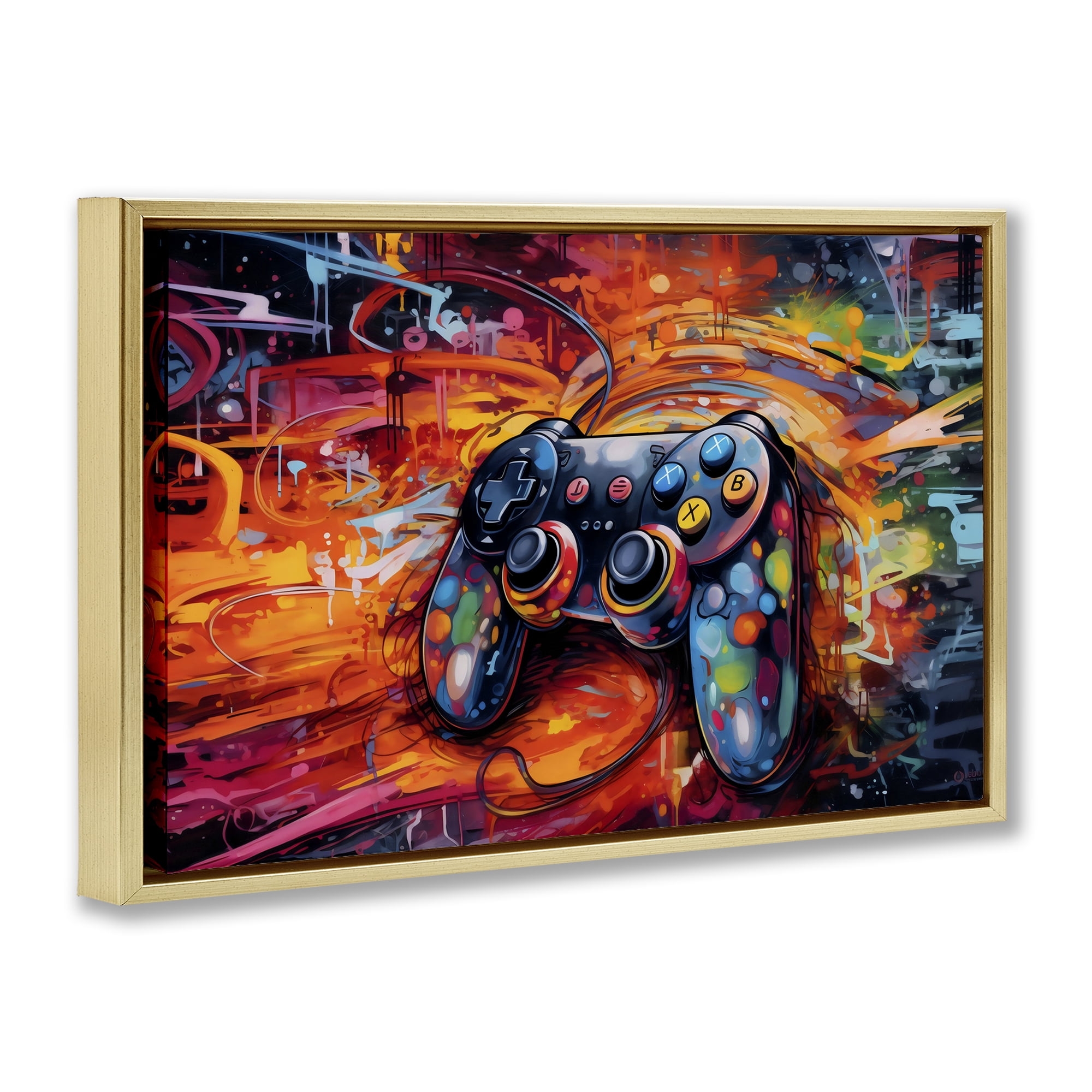 Stupell Industries Gaming Swirl Controller Energy Gold Framed Floater Canvas Wall Art, design by Creative Studio